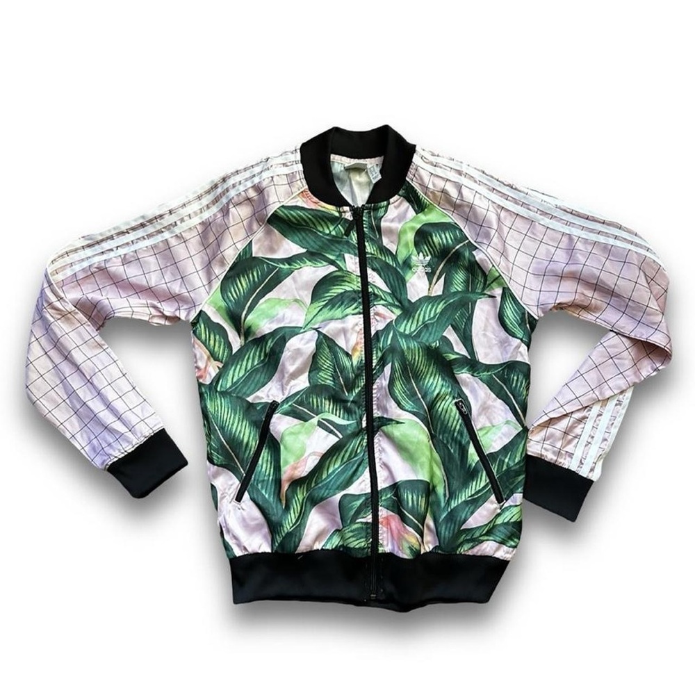 Adidas Originals multicolored track jacket with a green leaf design